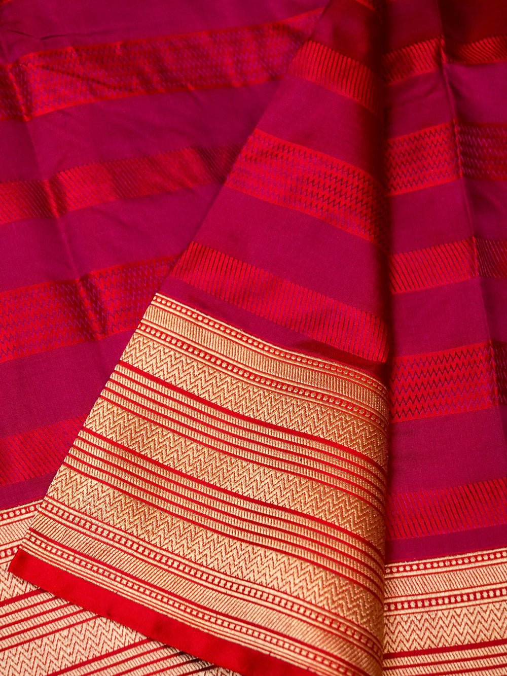 Handwoven Red & Purple Banarasi Katan Silk Saree