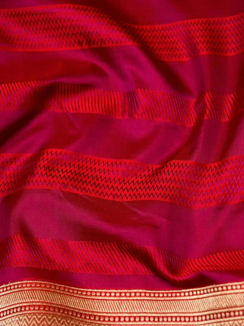 Handwoven Red & Purple Banarasi Katan Silk Saree