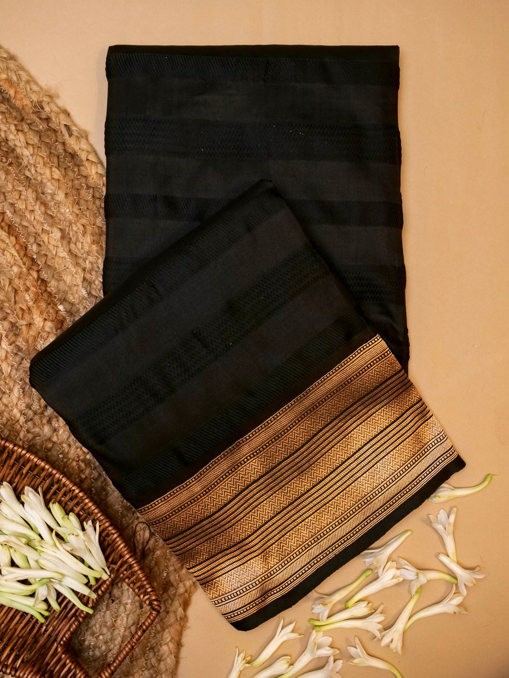 Handwoven Black Banarasi Katan Silk Saree