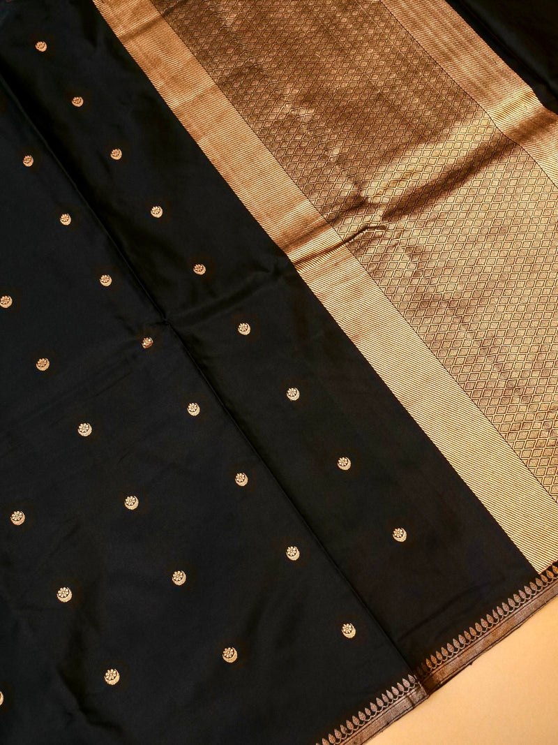 Handwoven Black Banarasi Katan Silk Saree