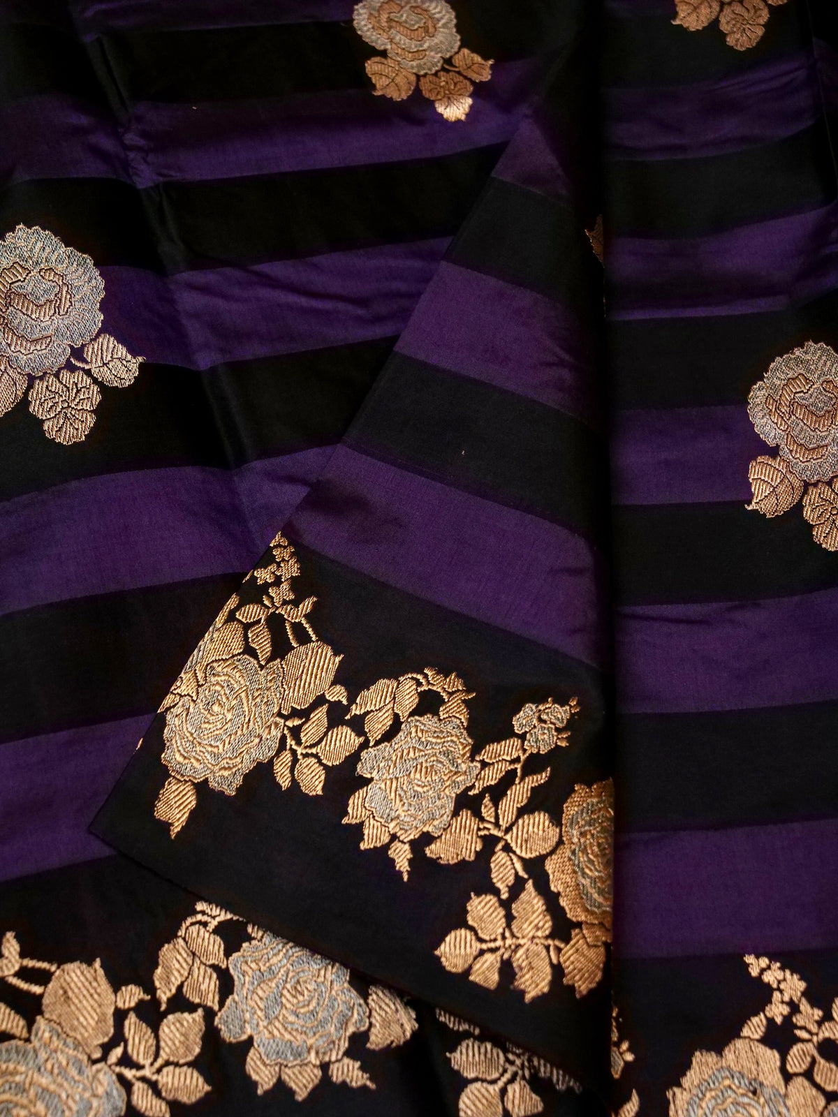 Handwoven Black & Purple Banarasi Katan Silk Saree