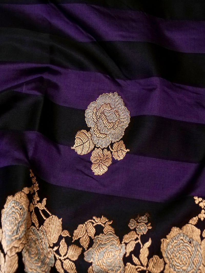 Handwoven Black & Purple Banarasi Katan Silk Saree