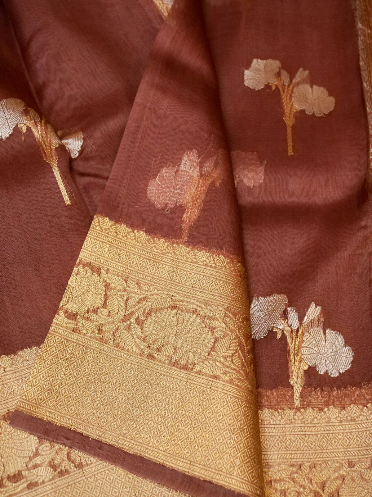 Handwoven Coffee Brown Banarasi Organza Silk Saree