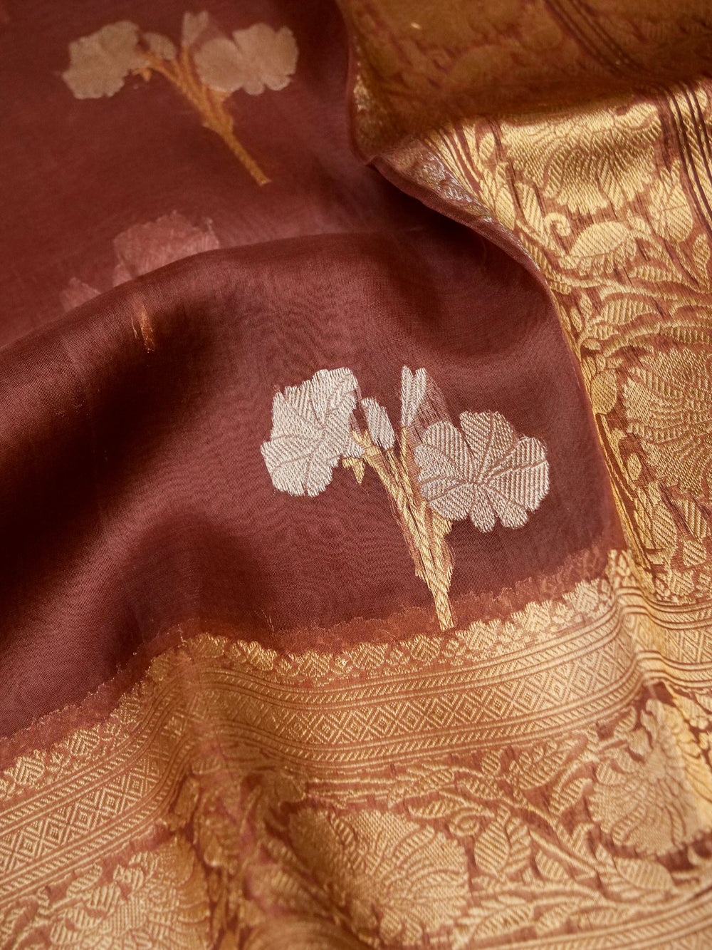 Handwoven Coffee Brown Banarasi Organza Silk Saree