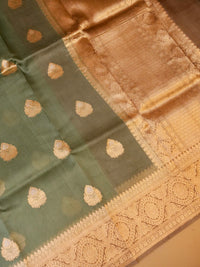 Handwoven Olive Green Banarasi Organza Silk Saree