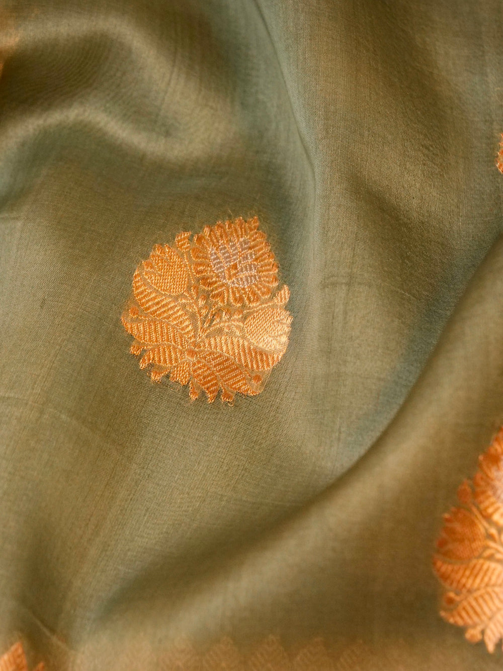 Handwoven Olive Green Banarasi Organza Silk Saree