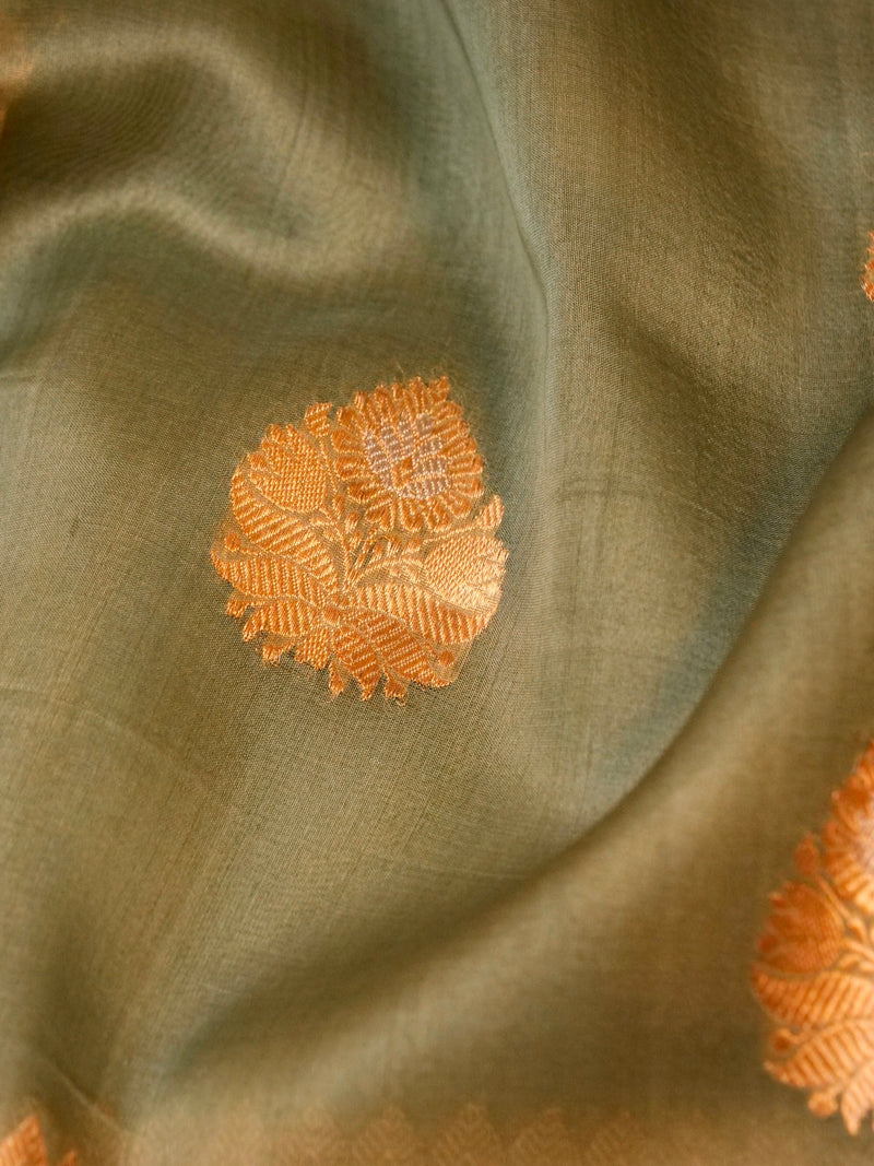 Handwoven Olive Green Banarasi Organza Silk Saree