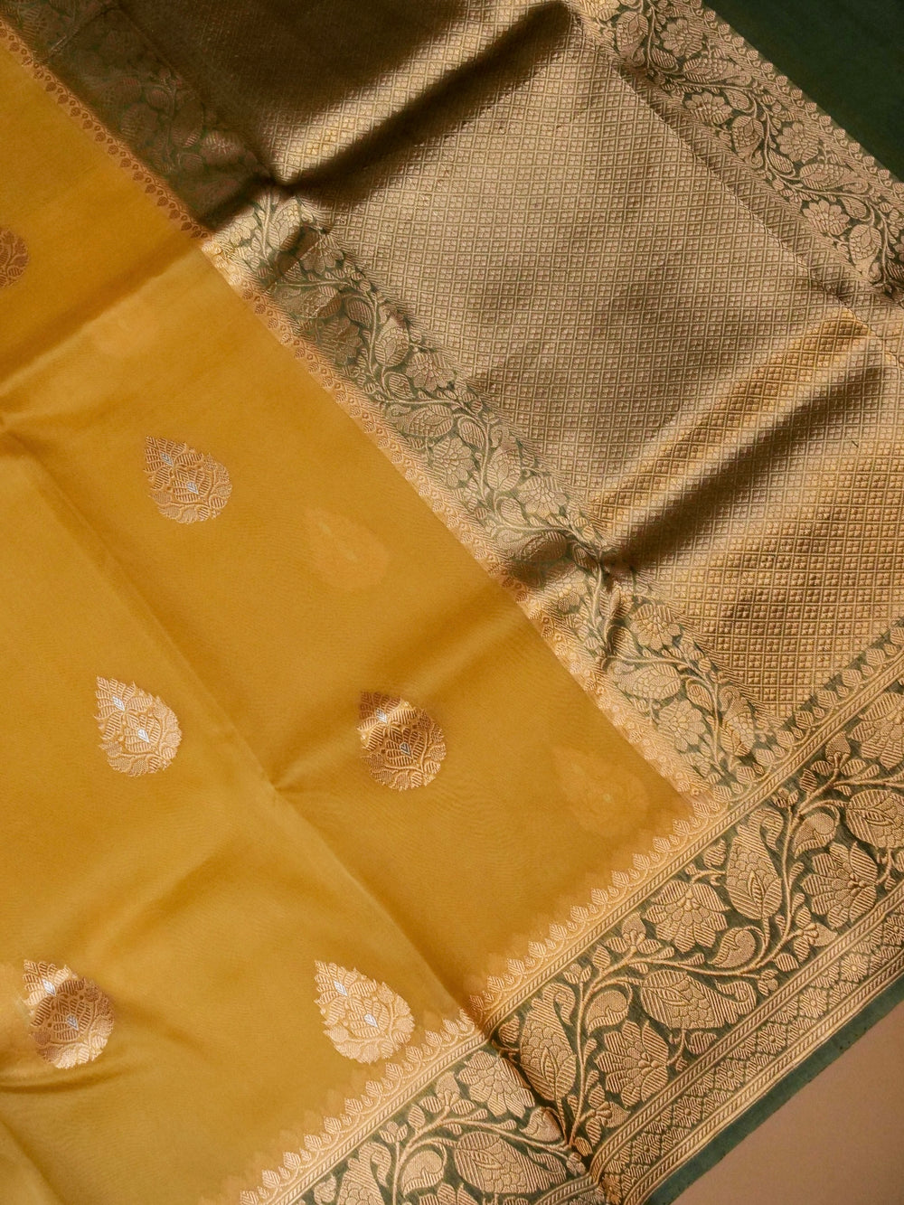 Handwoven Yellow Banarasi Organza Silk Saree