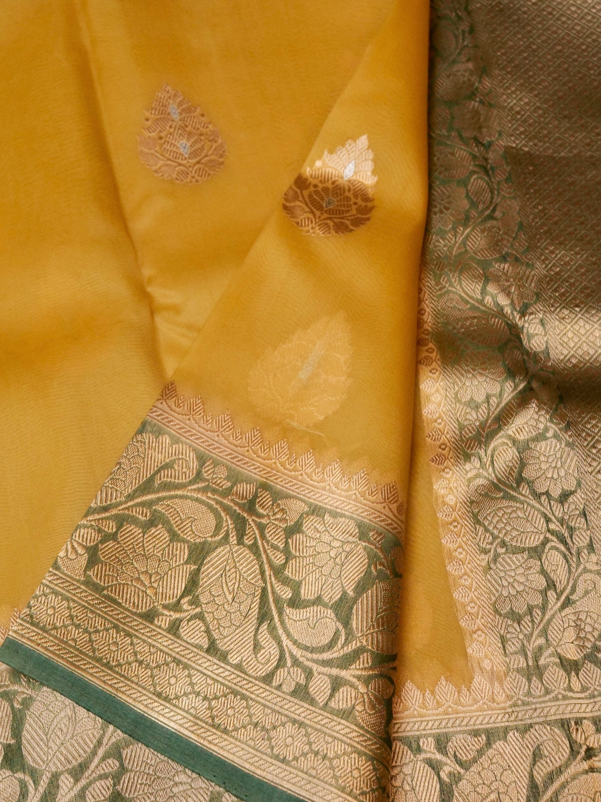 Handwoven Yellow Banarasi Organza Silk Saree