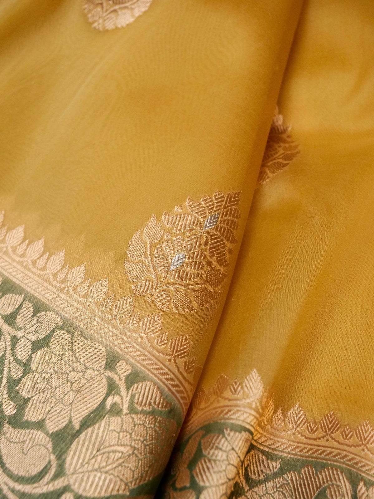 Handwoven Yellow Banarasi Organza Silk Saree