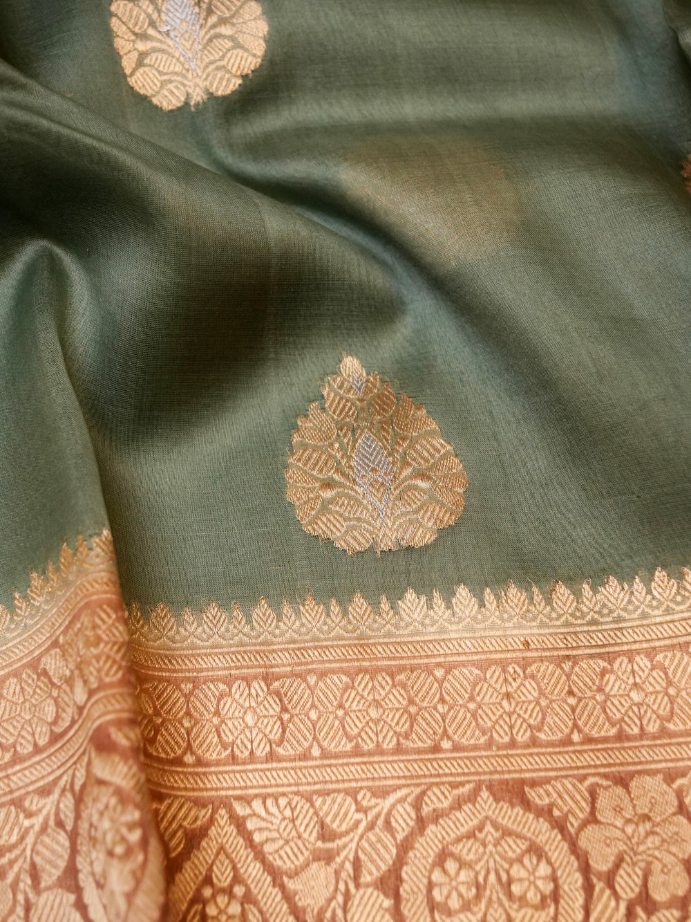 Handwoven Sage Green Banarasi Organza Silk Saree