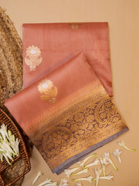 Handwoven Peach Banarasi Organza Silk Saree