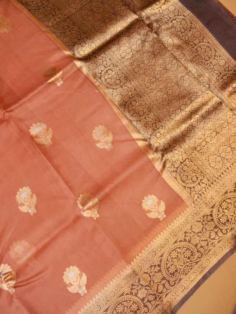 Handwoven Peach Banarasi Organza Silk Saree