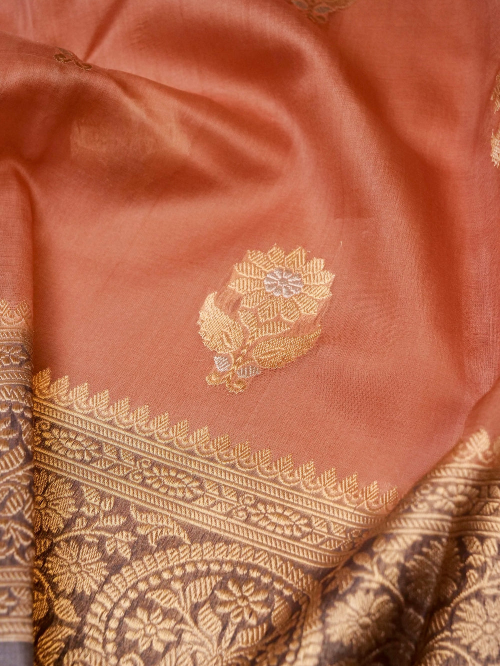 Handwoven Peach Banarasi Organza Silk Saree