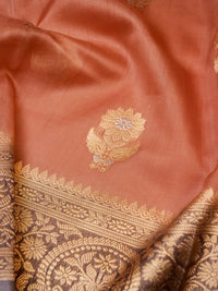 Handwoven Peach Banarasi Organza Silk Saree