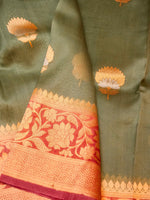 Handwoven Sage Green Banarasi Organza Silk Saree