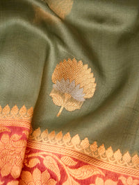 Handwoven Sage Green Banarasi Organza Silk Saree