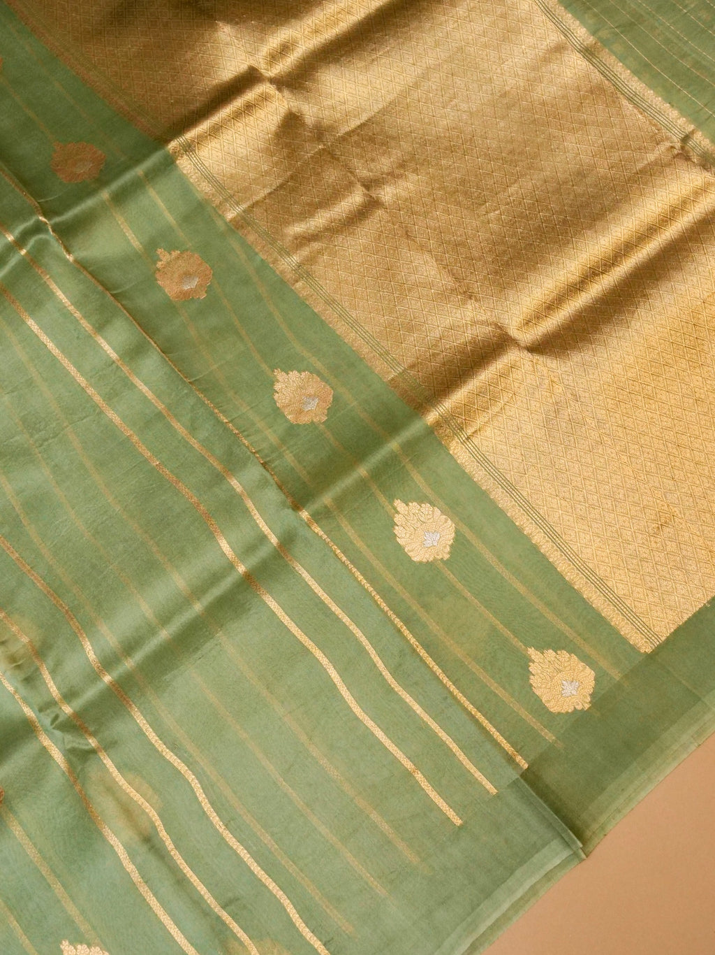 Handwoven Sage Green Banarasi Organza Silk Saree