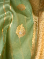 Handwoven Sage Green Banarasi Organza Silk Saree