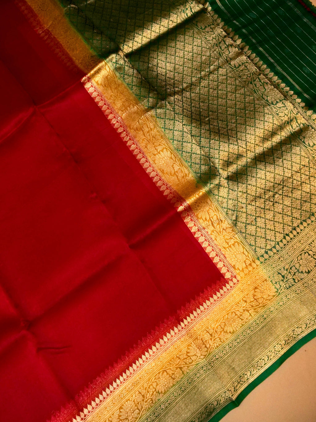 Handwoven Red Banarasi Organza Silk Saree