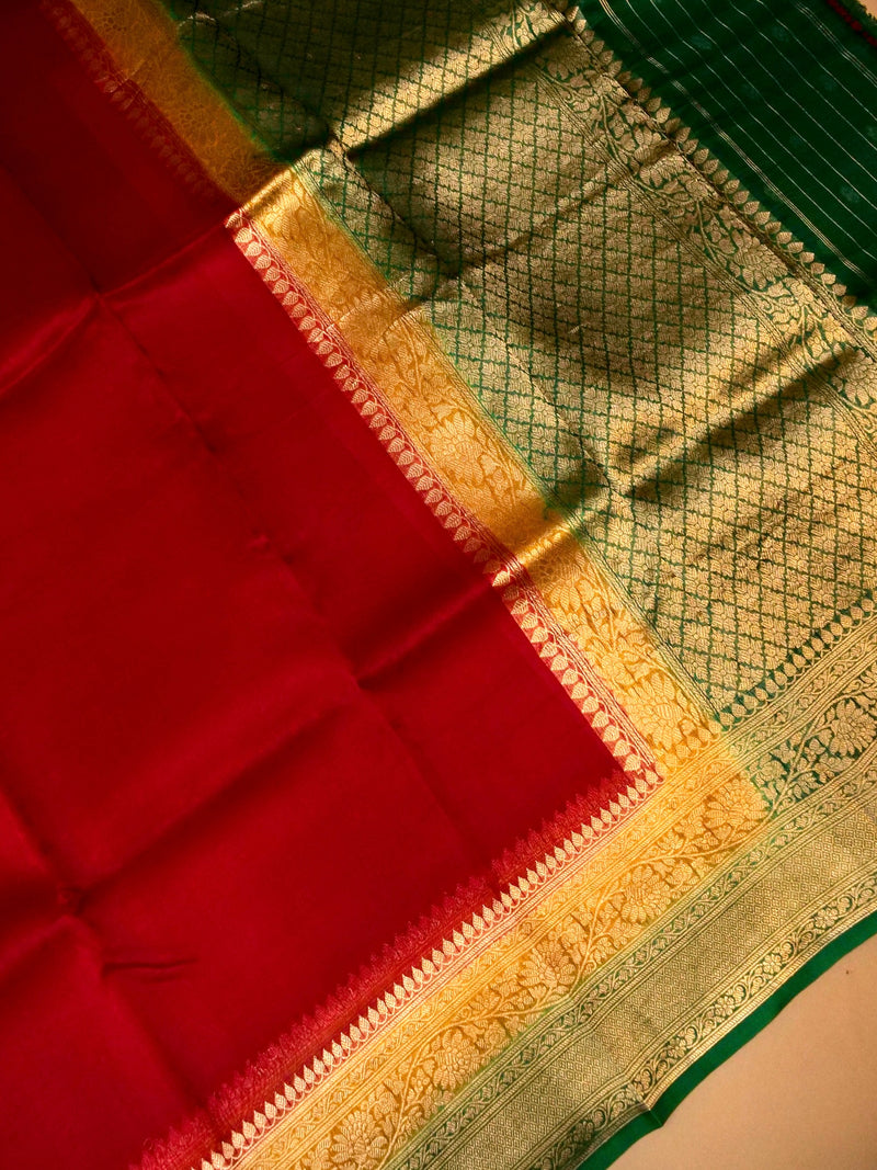 Handwoven Red Banarasi Organza Silk Saree