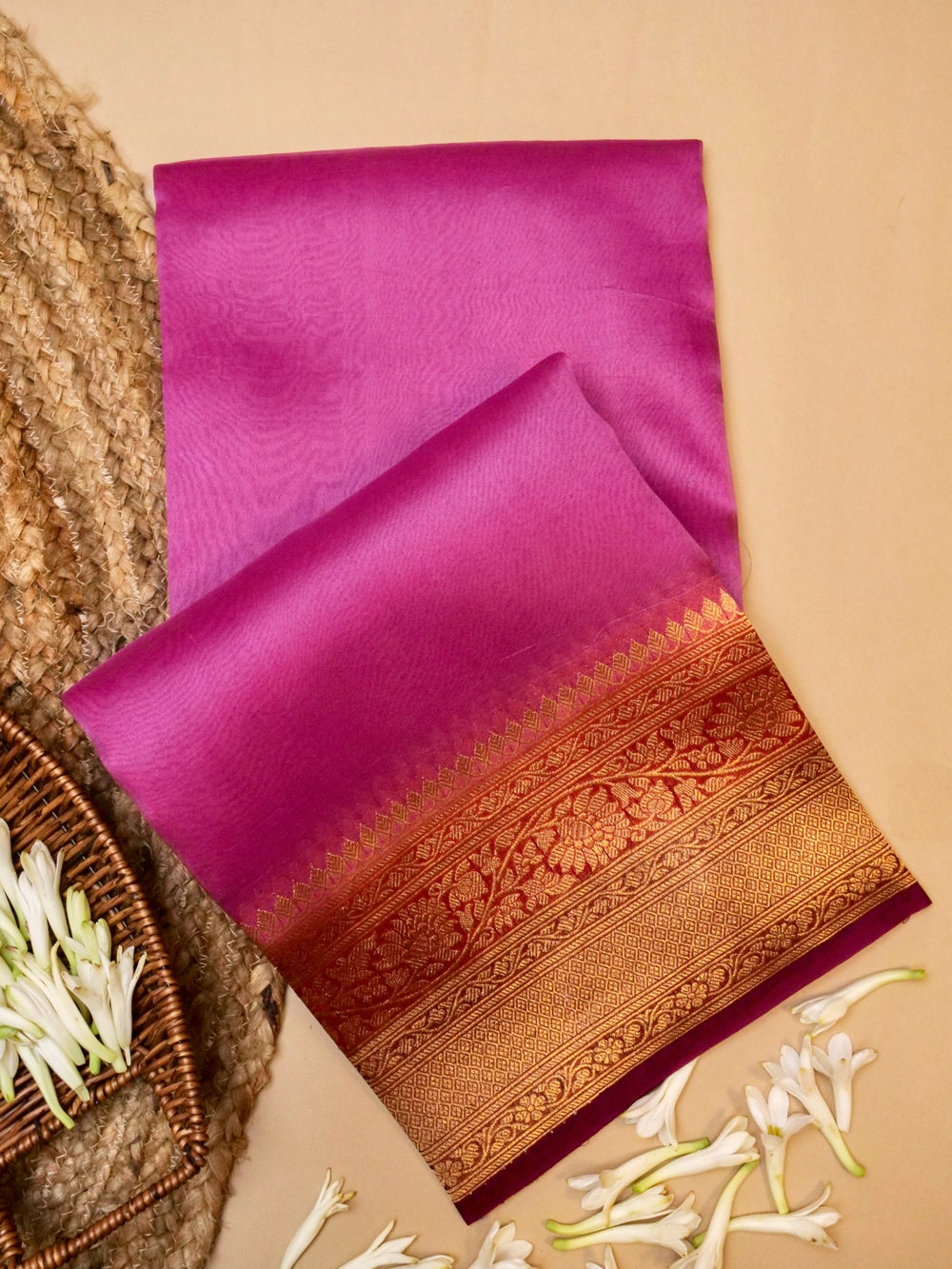 Handwoven Pink Banarasi Organza Silk Saree