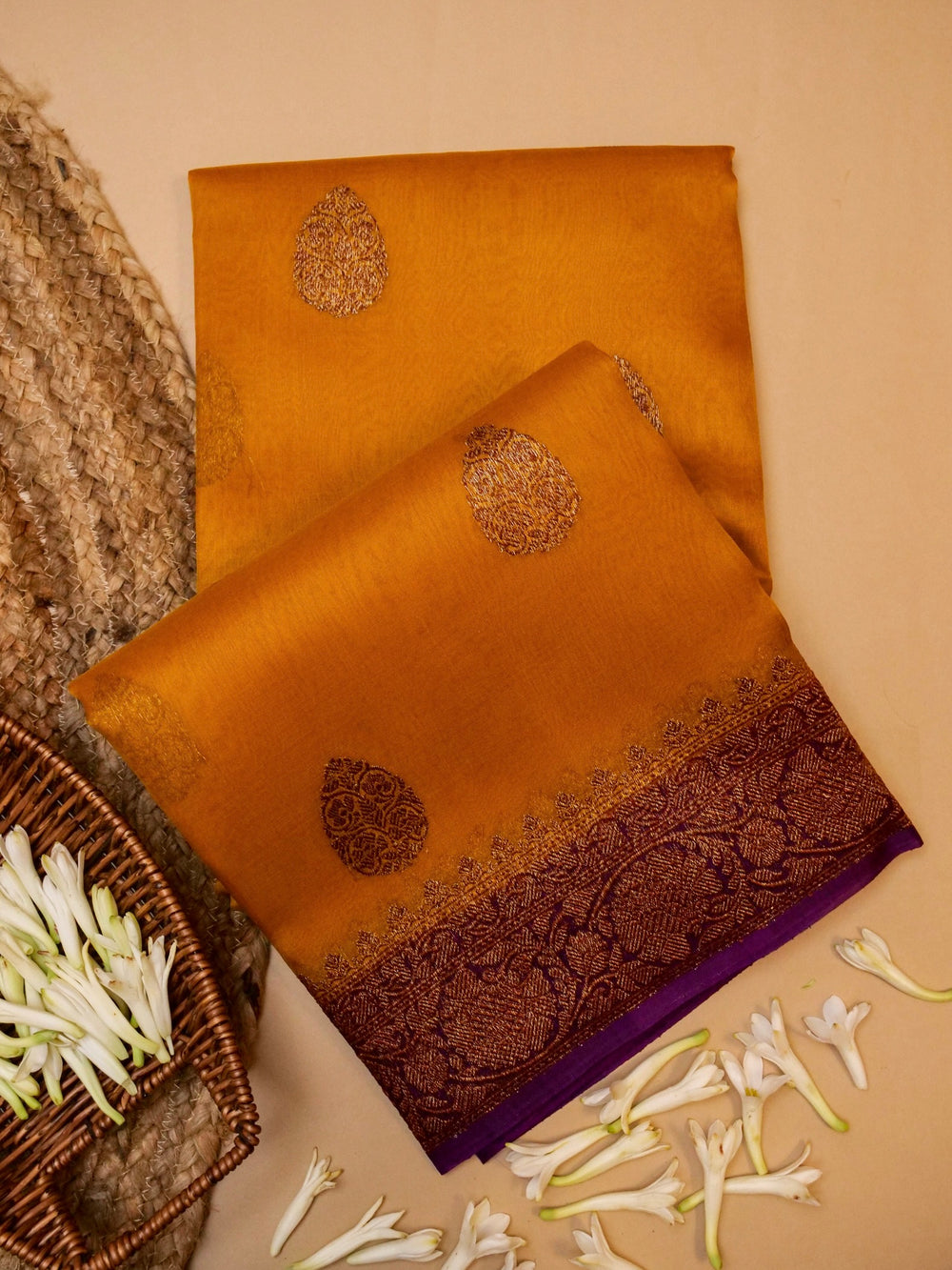 Handwoven Yellow Banarasi Organza Silk Saree