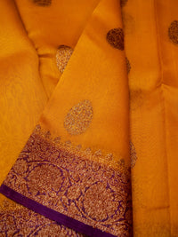 Handwoven Yellow Banarasi Organza Silk Saree