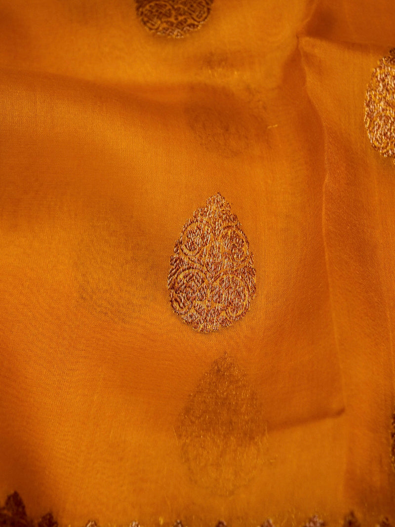 Handwoven Yellow Banarasi Organza Silk Saree