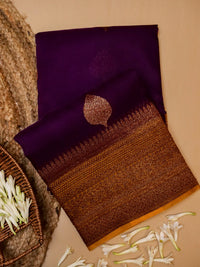 Handwoven Dark Purple  Banarasi Organza Silk Saree