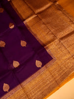 Handwoven Dark Purple  Banarasi Organza Silk Saree