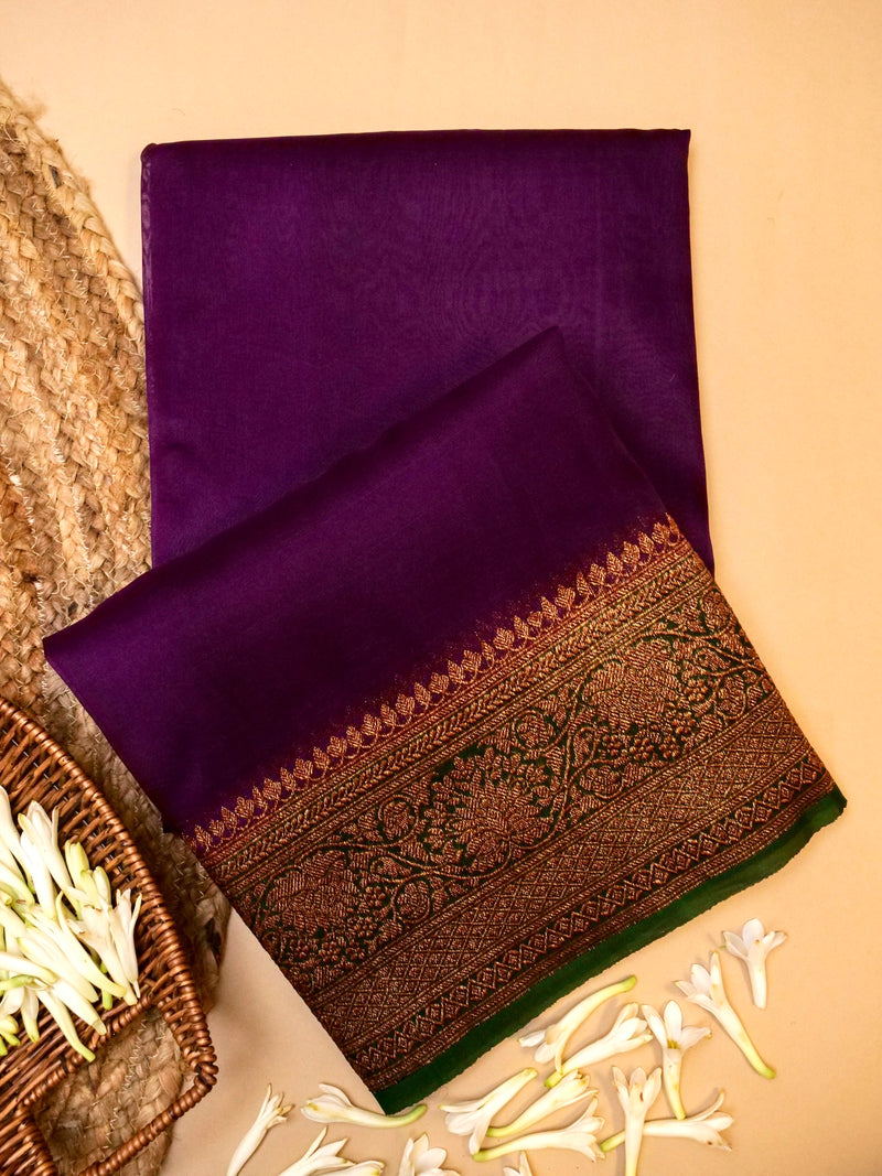 Handwoven Dark Purple  Banarasi Organza Silk Saree