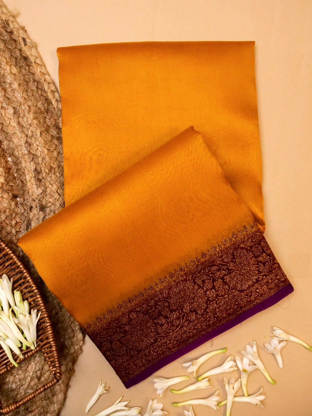 Handwoven Yellow Banarasi Organza Silk Saree