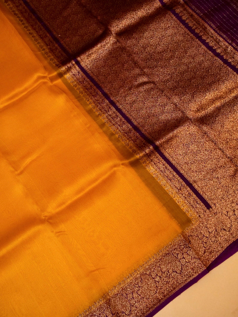 Handwoven Yellow Banarasi Organza Silk Saree