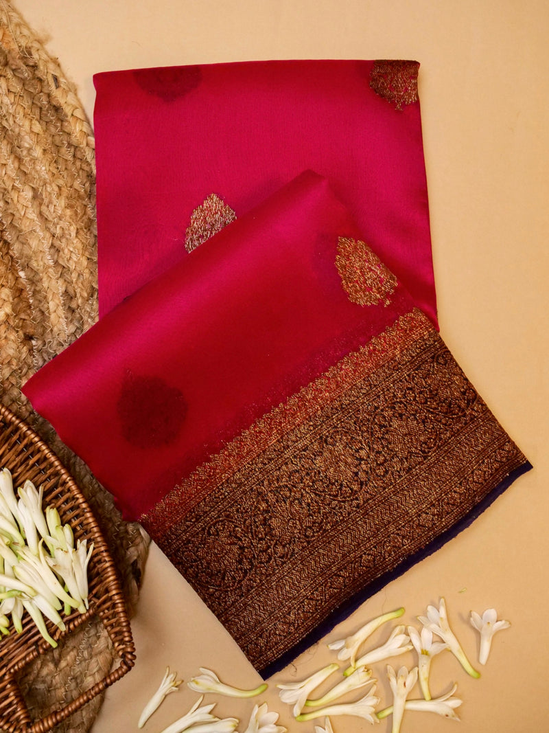 Handwoven Pink  Banarasi Organza Silk Saree