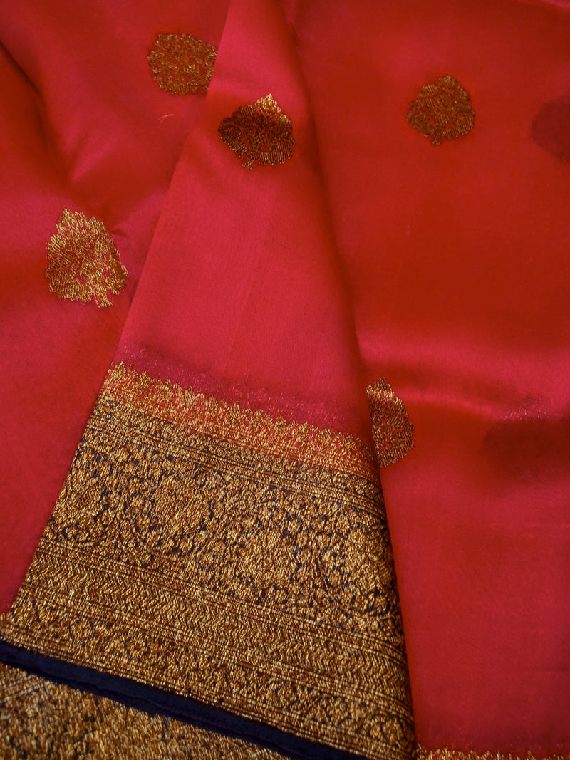 Handwoven Pink  Banarasi Organza Silk Saree