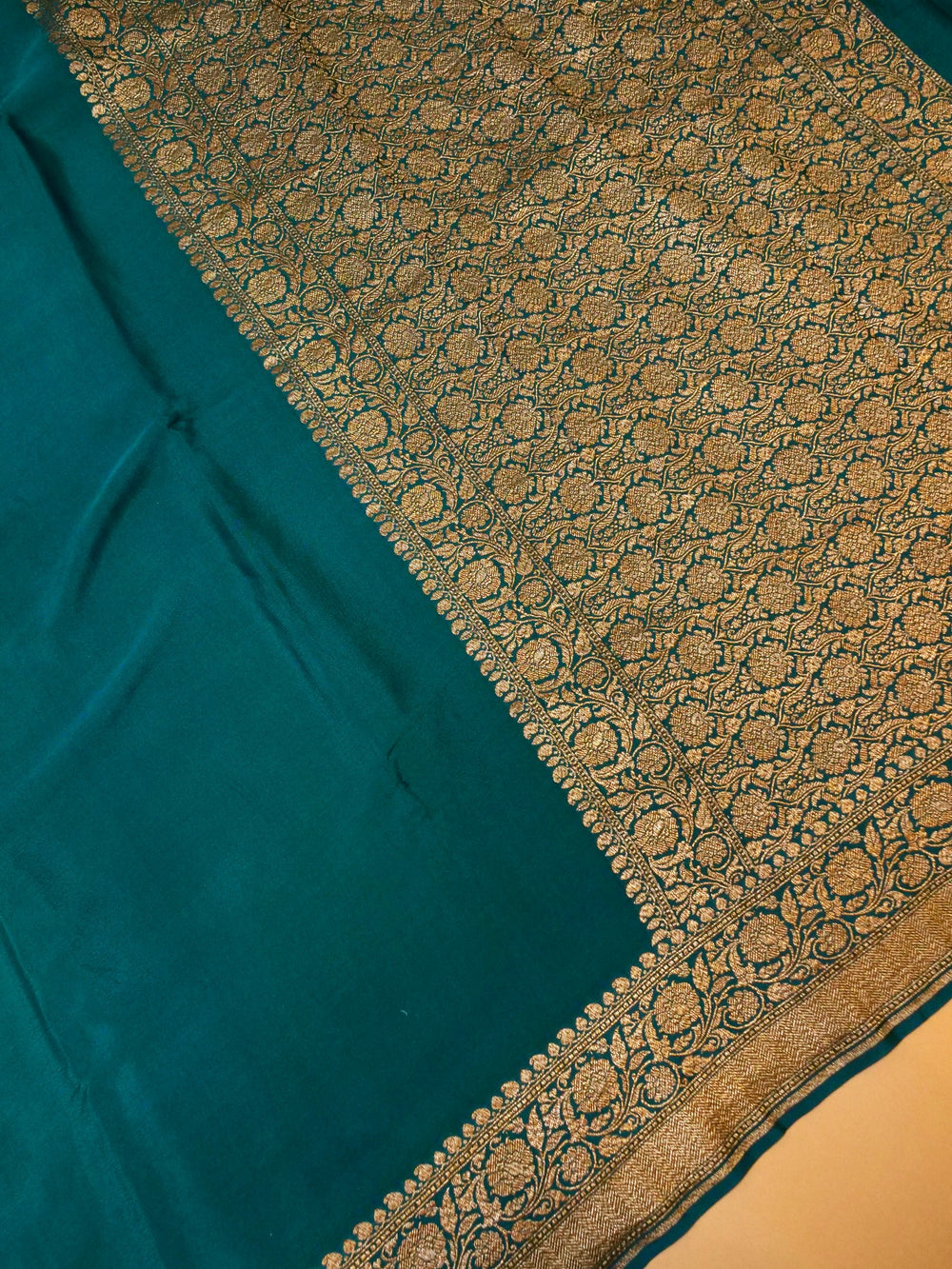 Handwoven Teal Blue Banarasi Crepe Georgette Saree