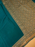 Handwoven Teal Blue Banarasi Crepe Georgette Saree