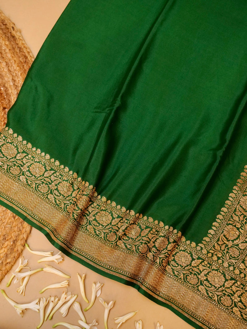 Handwoven Dark Green Banarasi Crepe Georgette Saree