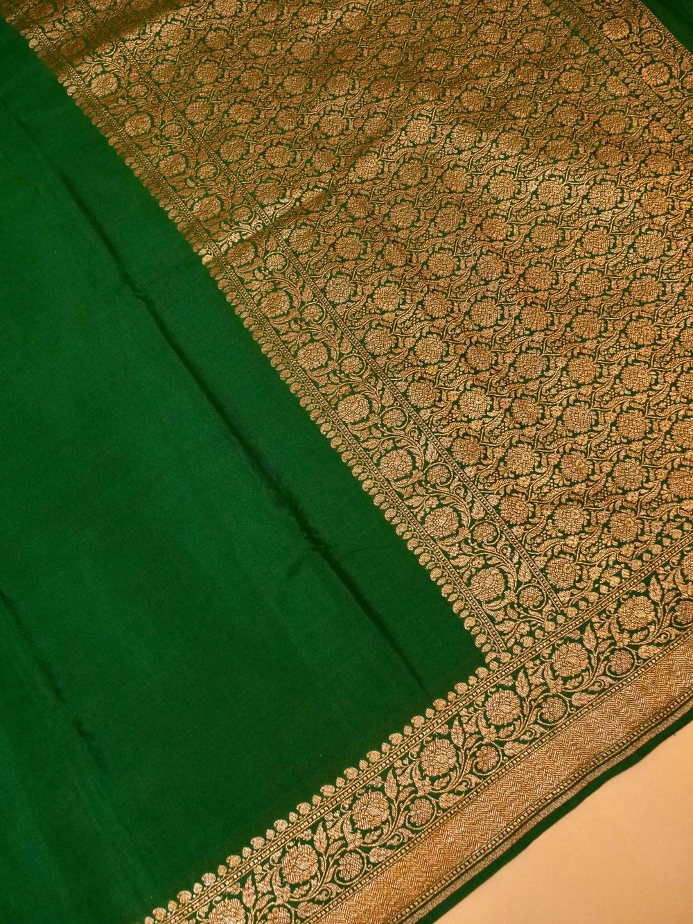 Handwoven Dark Green Banarasi Crepe Georgette Saree