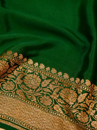 Handwoven Dark Green Banarasi Crepe Georgette Saree