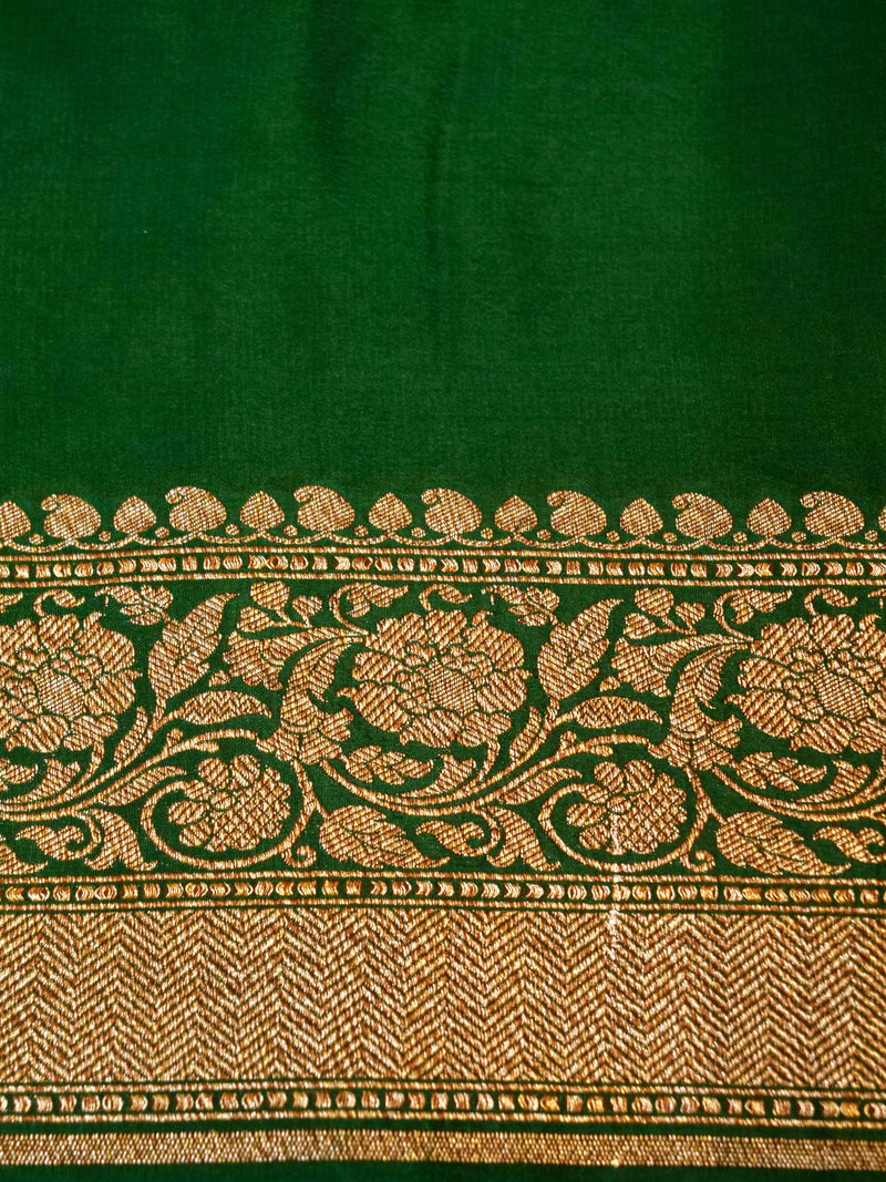 Handwoven Dark Green Banarasi Crepe Georgette Saree