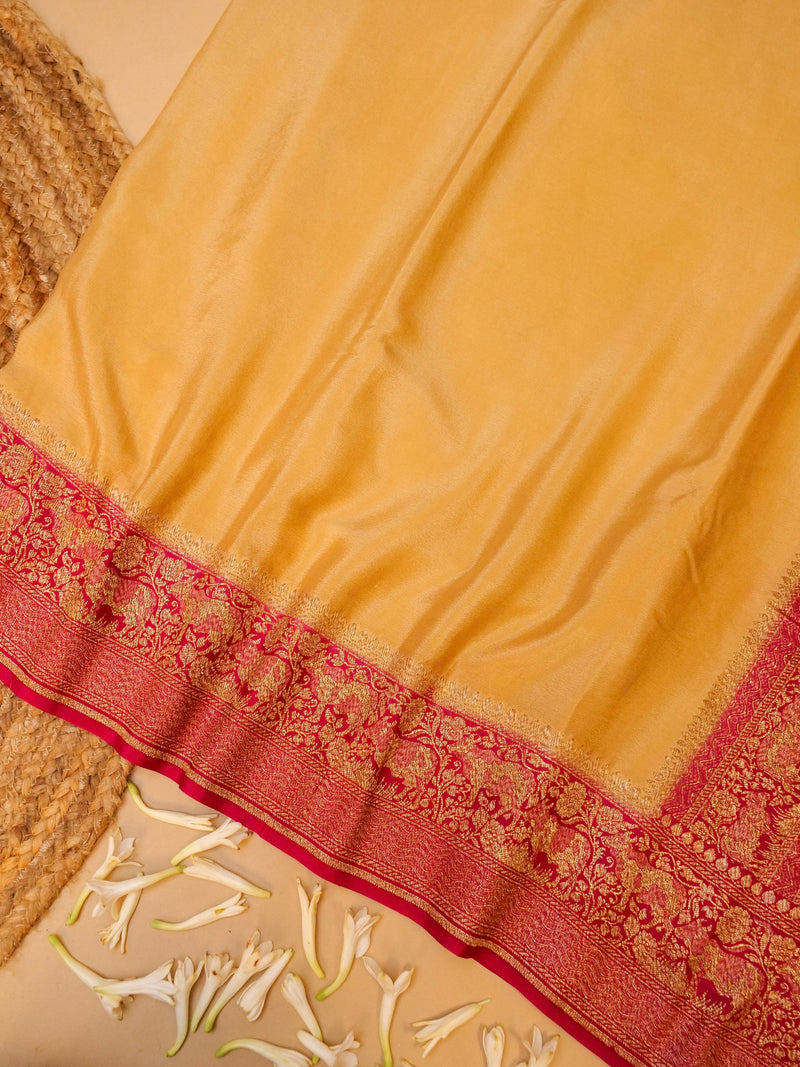 Handwoven Yellow Banarasi Crepe Georgette Saree