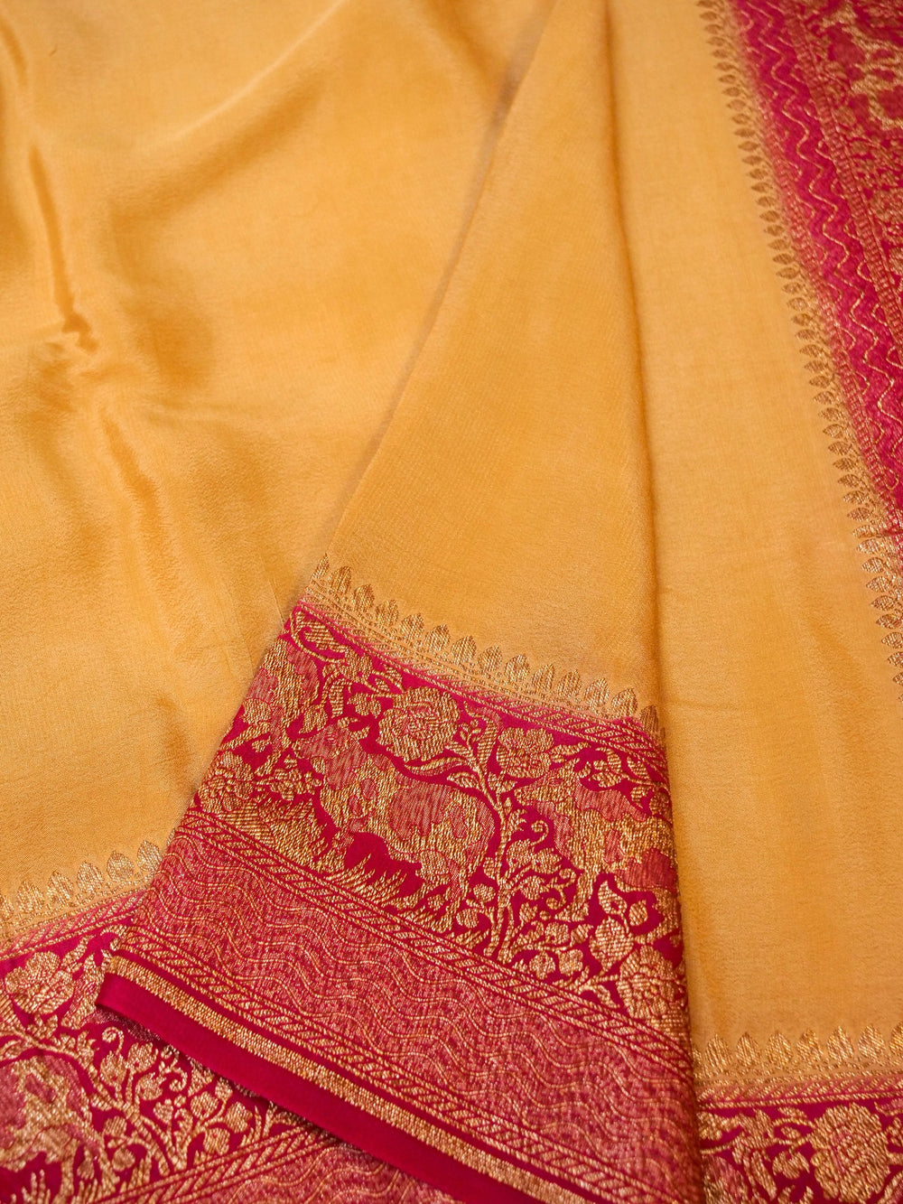 Handwoven Yellow Banarasi Crepe Georgette Saree