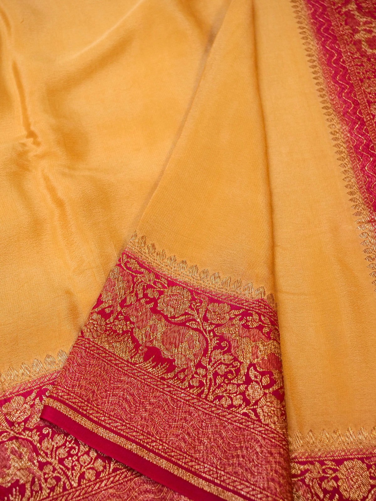 Handwoven Yellow Banarasi Crepe Georgette Saree