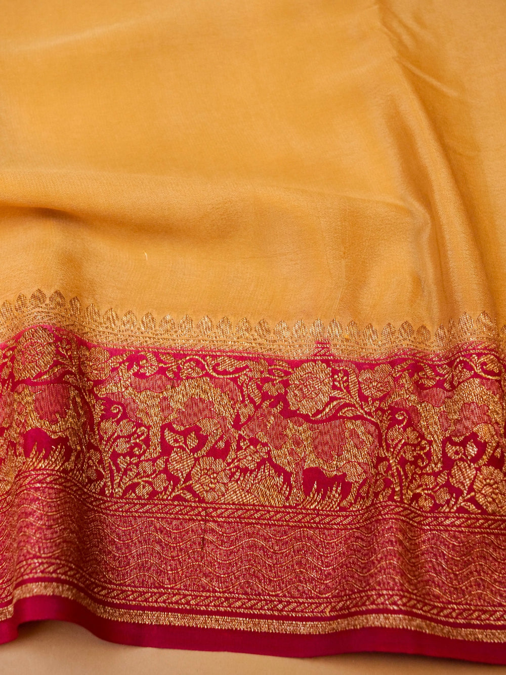 Handwoven Yellow Banarasi Crepe Georgette Saree