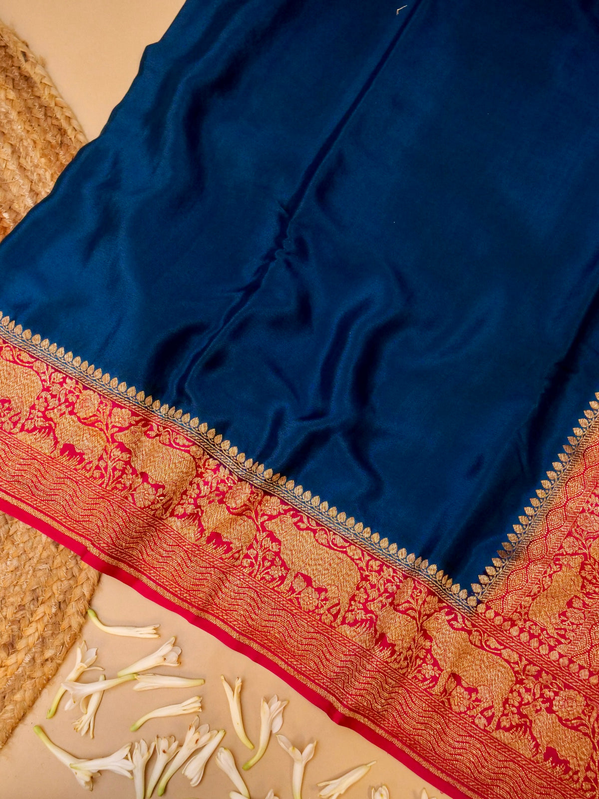 Handwoven Teal Blue Banarasi Crepe Georgette Saree