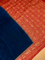 Handwoven Teal Blue Banarasi Crepe Georgette Saree