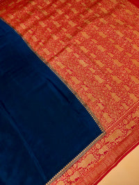 Handwoven Teal Blue Banarasi Crepe Georgette Saree