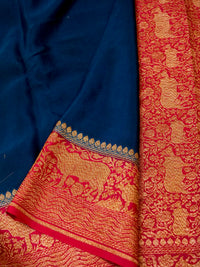 Handwoven Teal Blue Banarasi Crepe Georgette Saree